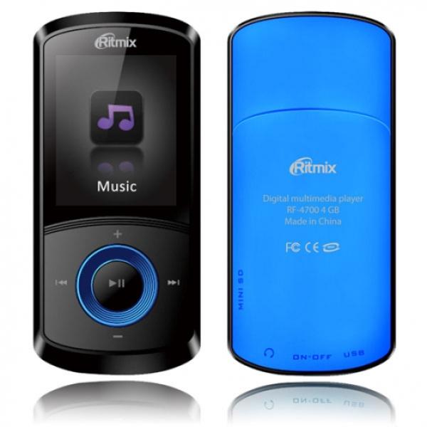 Плеер MP3/Видео Флэш Ritmix RF-4700, ЖК 1.8" 128*160, 4Gb, AVI, считыватель карт памяти, USB2.0, FM радио, диктофон, аккумулятор, 10ч, 42*86*9мм 27г, синий