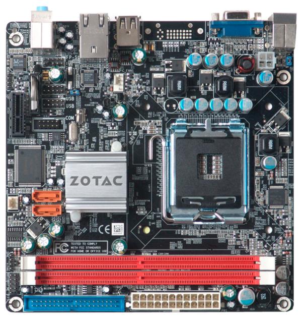 Материнская плата S775 Zotac NF610i-D-E, nForce 610i, 1333МГц, 2DDR2 667, PCI-Ex1, VGA, IDE/2SATAII RAID, Звук 5.1, 4*USB2.0, COM, LAN, Mini-ITX