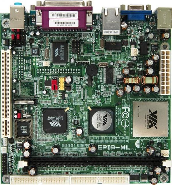 Материнская плата EBGA VIA EPIA-ML8000 (800МГц), CLE266, 1*DDR, PCI, Видео, ТВ-выход, Звук, 2*USB, LAN, Mini-ITX