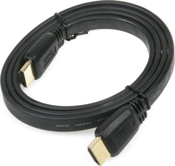 Кабель HDMI штырь - HDMI штырь   1м Belsis BW3303, версия 1.4, поддержка 3D, ethernet, канал возврата аудио, позолоченный, плоский, черный