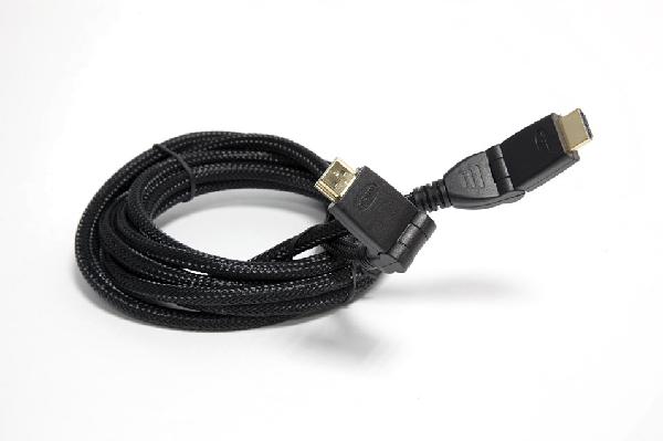 Кабель HDMI штырь - HDMI штырь  7.5м Krauler KR-HDMI1.4/180-7.5, версия 1.4, поддержка 3D, ethernet, канал возврата аудио, поворачивающийся коннектор, черный