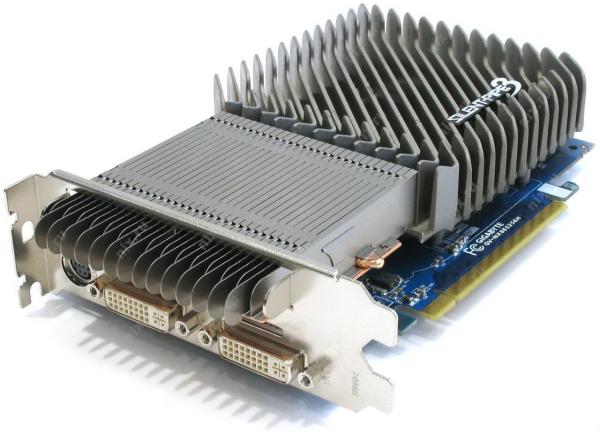 Видеокарта PCI-E Gf 8600GTS GIGABYTE GV-NX86S256H, 256M GDDR3 128bit, HDTV, 2DVI/S-Video, DVI->VGA, SLI, Heatpipe, без вентилятора
