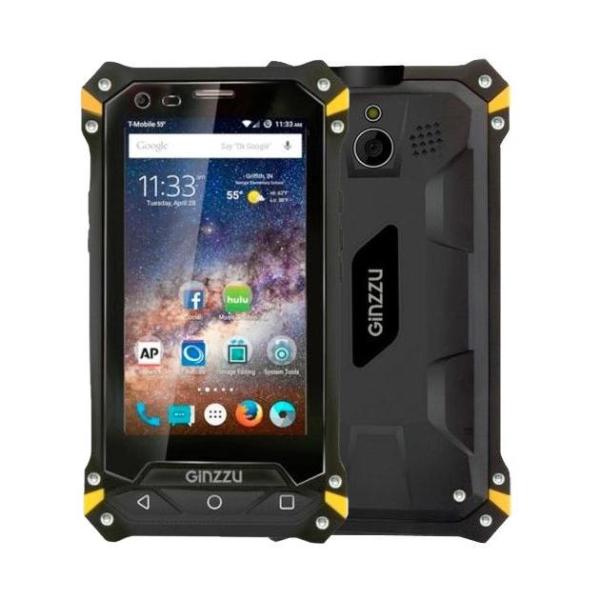Смартфон 2*sim Ginzzu RS74D, 4*1ГГц, 8GB, 4" 800*480, SD-micro, 4G/3G, GPS, BT, WiFi, G-sensor, радио, 2 камеры 5/1.3Мпикс, Android 5.1, 76.4*139.7*17.6мм 242г, черный-желтый