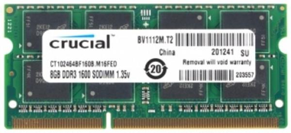 Оперативная память SO-DIMM DDR3  8GB, 1600МГц (PC12800) Crucial CT102464BF160B, 1.35В, retail