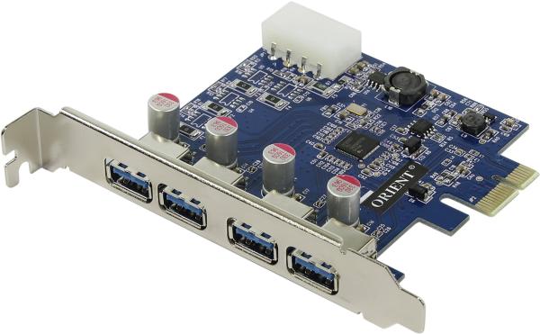 Контроллер USB3.0 Orient NC-3U4PE, PCI-Ex1, USB3.0, 4*Ext AF