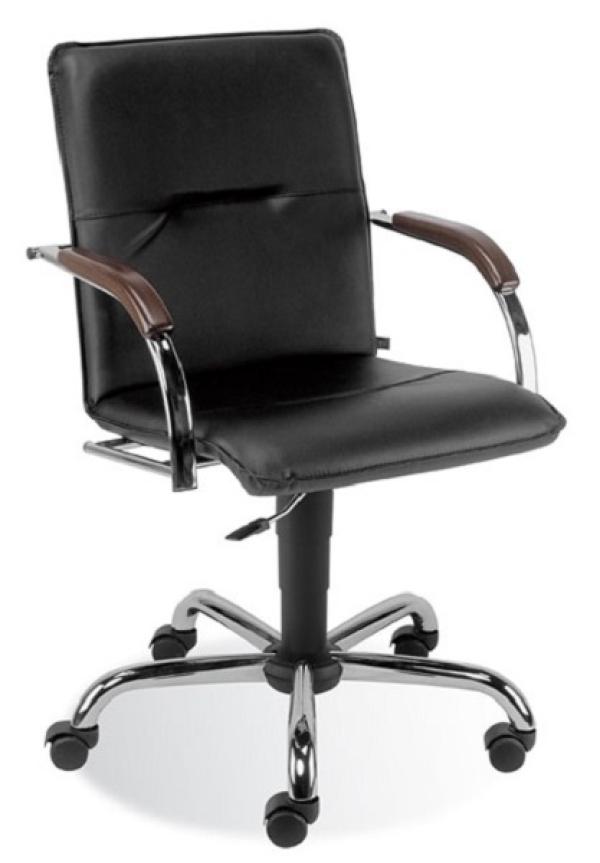 Кресло NS SAMBA GTP V-14 1.031, черный, кожзаменитель, закругленные подлокотники с деревянными накладками, орех, крестовина - хром, регулировка высоты сиденья-газлифт, до 100кг