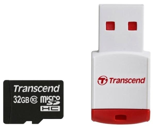 Карта памяти SDHC-micro (TransFlash) 32GB Transcend TS32GUSDHC10-P3, class 10, со считывателем TransFlash USB2.0