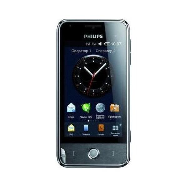 Смартфон 2*sim Philips Xenium V816, MediaTek 412МГц, 180MB, 3.2" 480*800, SD-micro, GSM/GPRS/EDGE, BT/WiFi,  радио, 5Мпикс, Windows Mobile 6.5, 55*111*14мм 145г, 720/16ч, черный