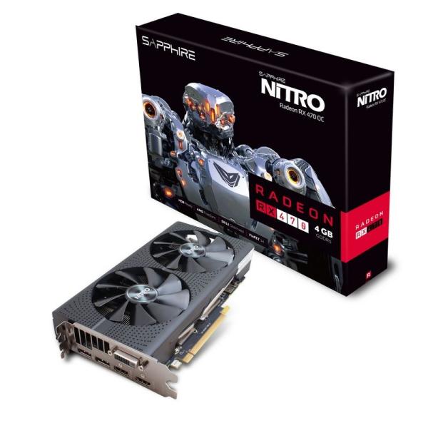 Видеокарта PCI-E Radeon RX 470 Sapphire NITRO OC RX 470 4G, 4GB GDDR5 256bit 1236/7000МГц, PCI-E3.0, HDCP, 2*DisplayPort/DVI/2*HDMI, CrossFireX, Heatpipe, 120Вт, 11256-10