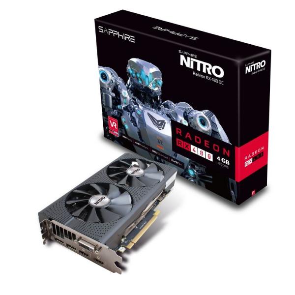 Видеокарта PCI-E Radeon RX 480 Sapphire NITRO RX 480 4G OC, 4GB GDDR5 256bit 1202/7000МГц, PCI-E3.0, HDCP, 2*DisplayPort/DVI/2*HDMI, CrossFireX, Heatpipe, 150Вт, 11260-13