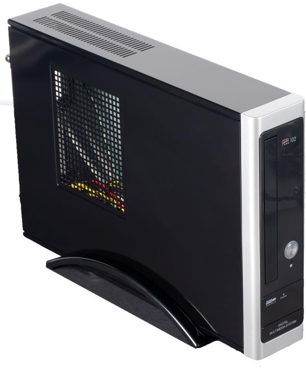 Корпус Mini-ITX MiniTower ModeCom Feel 102, БП внешний 65Вт, 1*5.25" slim+0(1)*3.5", Audio/2USB2.0, без вентиляторов (1 местo), черный