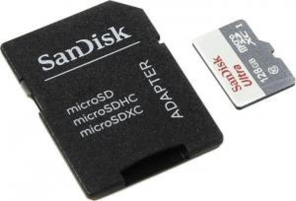 Карта памяти SDXC-micro 128GB SanDisk SDSQUNB-128G-GN6TA, 48/10МБ/сек, class 10, UHS-I, с адаптером SD ????