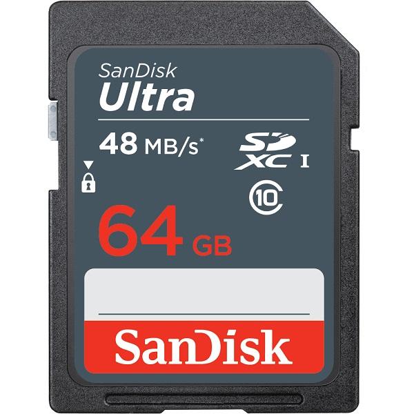 Карта памяти SDXC-micro  64GB SanDisk SDSQUNB-064G-GN3MA, 48/10МБ/сек, class 10 Ultra, с адаптером SD