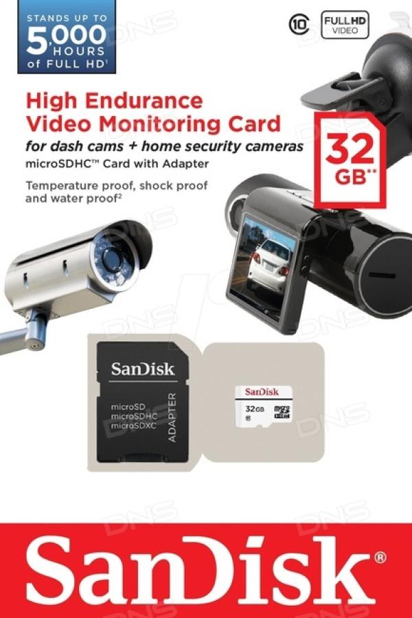 Карта памяти SDHC-micro (TransFlash) 32GB SanDisk sdsdqq-032g-g46a, class 10 UHS-I U3 Extreme for Car Video Recorders, с адаптером