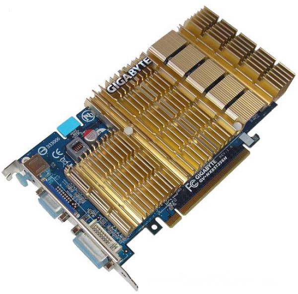 Видеокарта PCI-E Gf 8500GT GIGABYTE GV-NX85T256H, 256M GDDR2 128bit 450/800МГц, HDTV, DVI/S-Video/VGA, DVI->VGA, SLI, без вентилятора