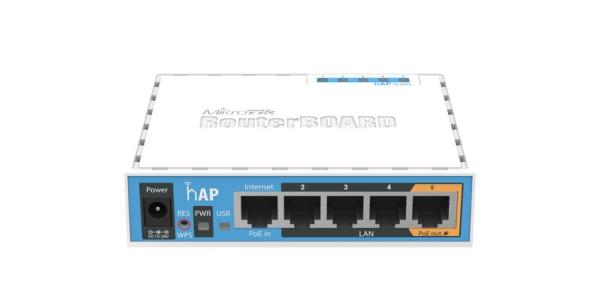 Маршрутизатор WiFi MikroTik hAP RB951Ui-2nD, 4*RJ45 LAN 100Мбит/с, 1*RJ45 WAN 100Мбит/с, 802.11n 300Мбит/с, 2.4ГГц, USB2.0, 3G, Firewall