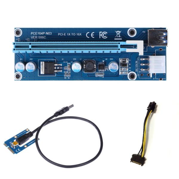 Riser Card 006c, miniPCI-E -> PCI-E x16, 6pin -> SATA