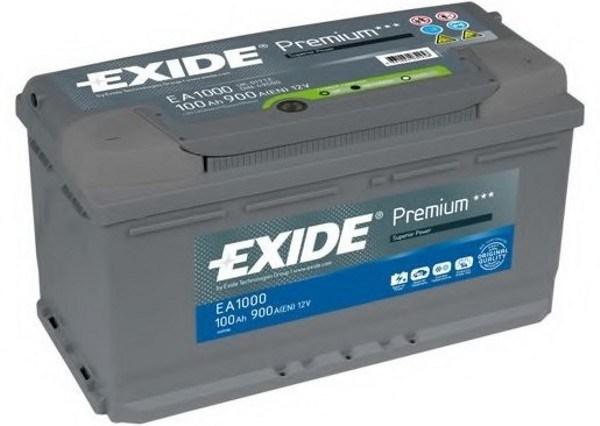 Батарея аккумуляторная автомобильная Exide Premium EA1000, 12В*100Ач, 900A, 353*190*175мм, обратная полярность