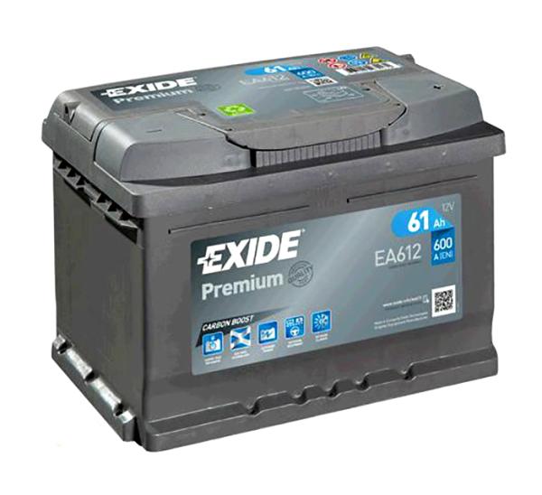 Батарея аккумуляторная автомобильная Exide Premium EA612, 12В*61Ач, 600A, 242*175*175мм