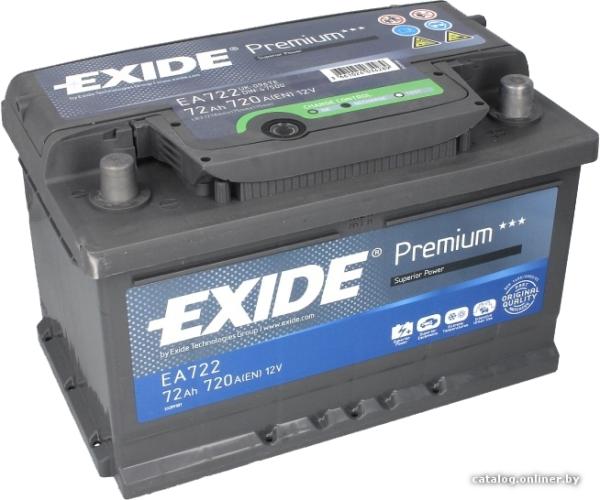 Батарея аккумуляторная автомобильная Exide Premium EA722, 12В*72Ач, 720A, 278*175*175мм