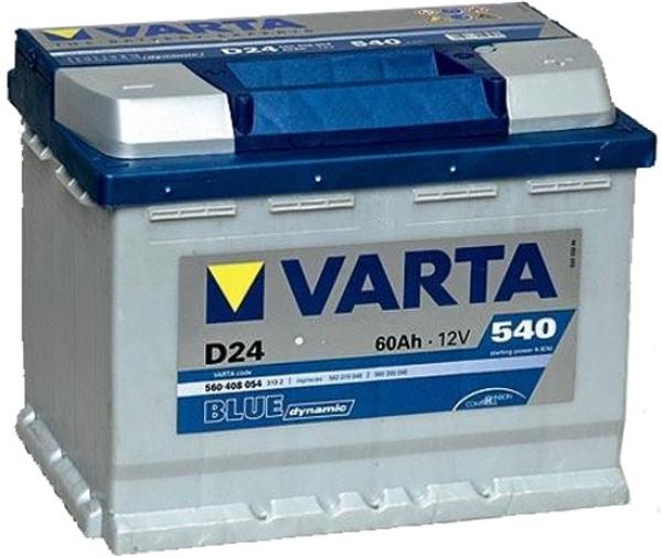 Батарея аккумуляторная автомобильная Varta Blue Dynamic D24 / 560408054, 12В*60Ач, 540A, 242*190*175мм, обратная полярность