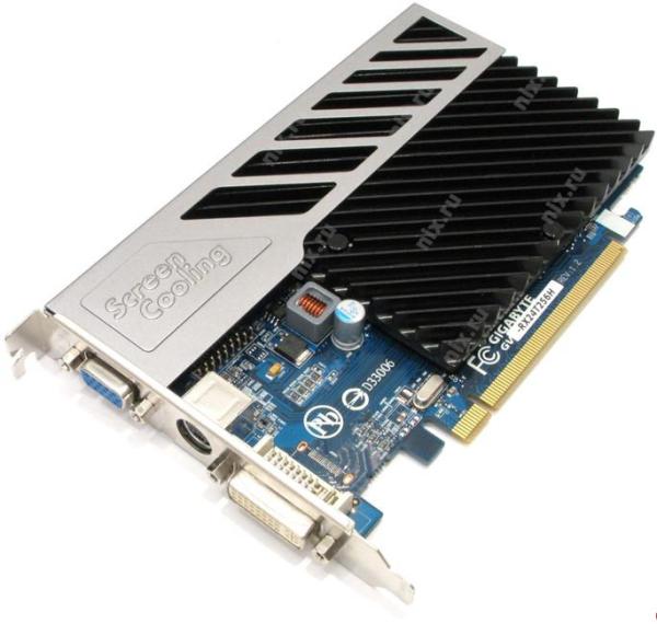Видеокарта PCI-E Radeon HD2400XT GIGABYTE GV-RX24T256H, 256M GDDR2, HDCP, HDTV, VGA, DVI, DVI->VGA, S-Video