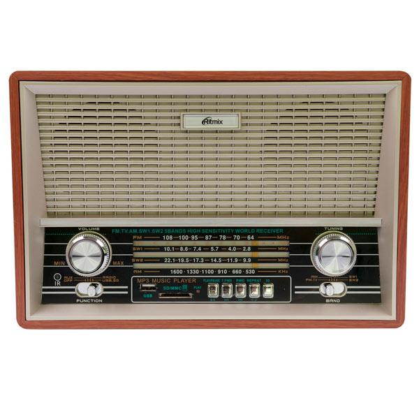 Радиоприемник Ritmix RPR-101 Wood, MP3, AM/FM/SW, USB2.0/SD, AUX/MiniJack, аккумулятор/R20*6шт/220В, ПДУ, бук