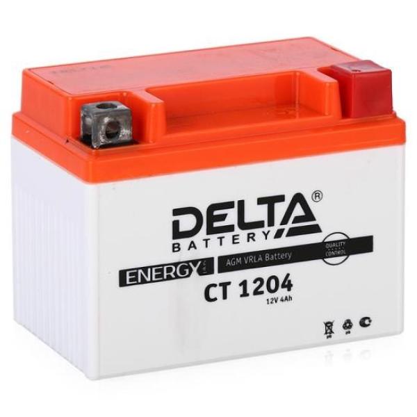 Батарея аккумуляторная для мото техники Delta Battery CT 1204, 12В*4Ач, 60А, 113*89*70мм, YB4L-B, YB4L-A, YTX4L-BS, обратная полярность