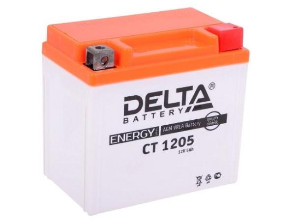 Батарея аккумуляторная для мото техники Delta Battery CT 1205, 12В*5Ач, 65А, 114*109*69мм, YTX5L-BS, YTZ7S, обратная полярность