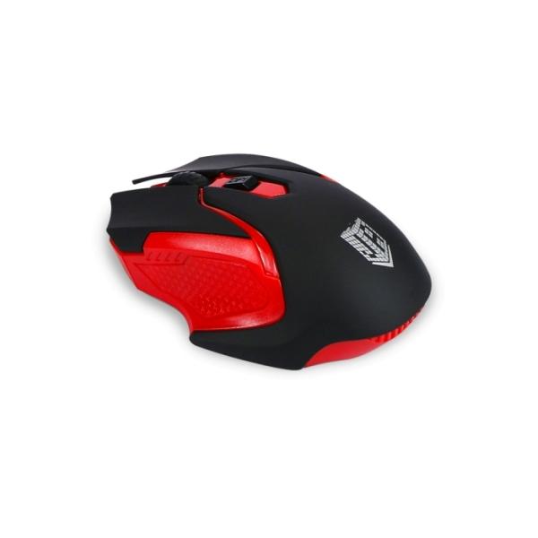 Мышь беспроводная оптическая JETAccess Comfort OM-U57G, USB, 4 кнопки, колесо, FM 10м, 1600dpi, 2*AAA, черный-красный