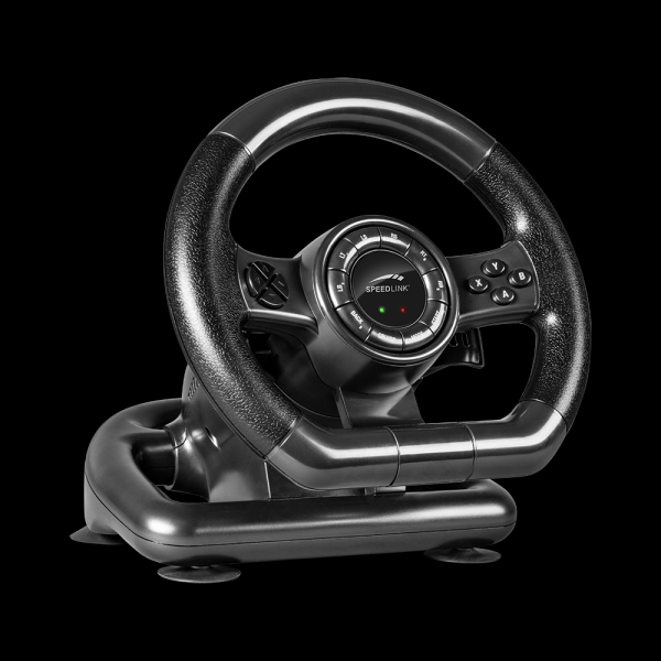 Руль для PC Speed-Link BLACK BOLT Racing Wheel (SL-650300-BK), USB, вибрация, 18 кнопок, 2 педали, 2 подрулевых рычага, черный