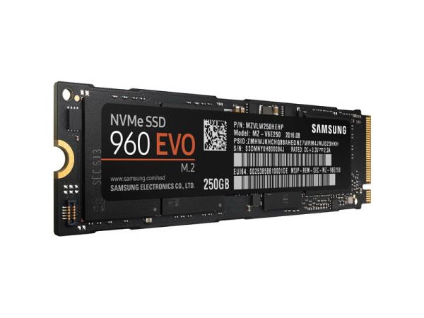 Накопитель SSD M.2   250GB Samsung 960 EVO MZ-V6E250BW, SATAIII, 3D TLC, 3200/1500MB/s, 512MB, NCQ