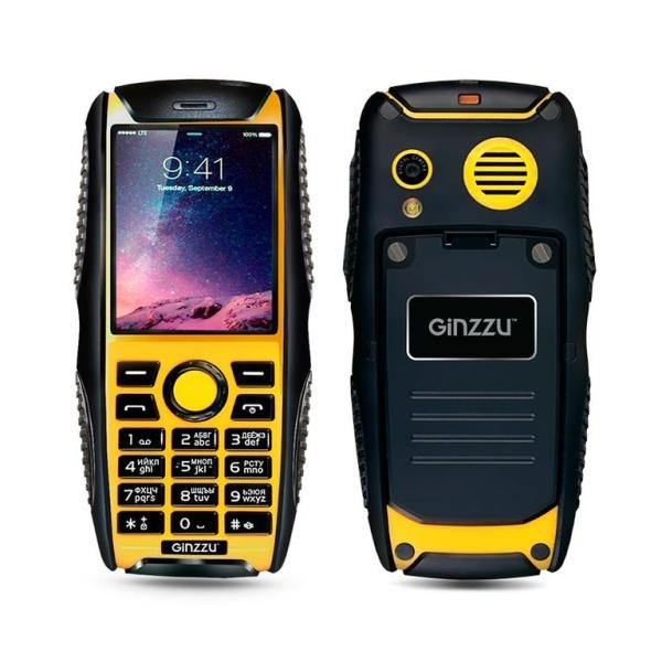 Мобильный телефон 2*SIM Ginzzu R41 Dual, GSM850/900/1800/1900, 2.2" 220*176, камера 0.3Мпикс, SDHC-micro, BT, диктофон,  MP3 плеер, пыле-влагозащищенный IP68, 61*126*22мм 149г, черный-оранжевый