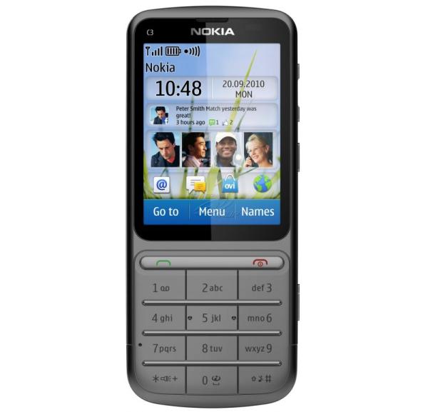 Мобильный телефон Nokia C3-01 Warm Grey, GSM850/900/1800/1900/WCDMA/GPRS/EDGE/3G, 2.4" 240*320 сенсорный, 5Мпикс, SD-micro, WiFi, BT, запись видео, диктофон, WAP, FM радио, 48*111*11мм 100г, серый