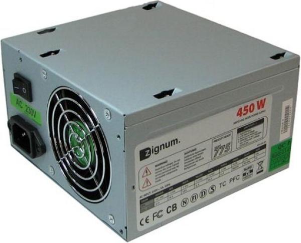 БП для корпуса ATX Zignum, 450Вт, 20+4pin, 6pin(PCI-E)/4*4pin(molex)/FD/SATA, 80*80мм