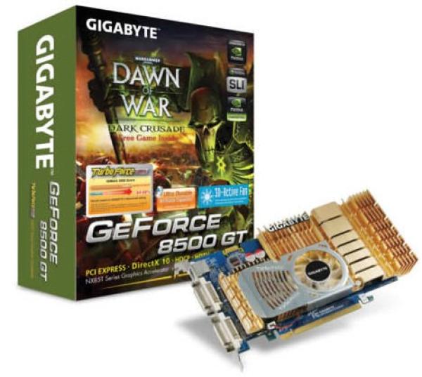 Видеокарта PCI-E Gf 8500GT GIGABYTE GV-NX85T256HP, 256M GDDR3 128bit, HDTV, DVI->VGA, S-Video, SLI