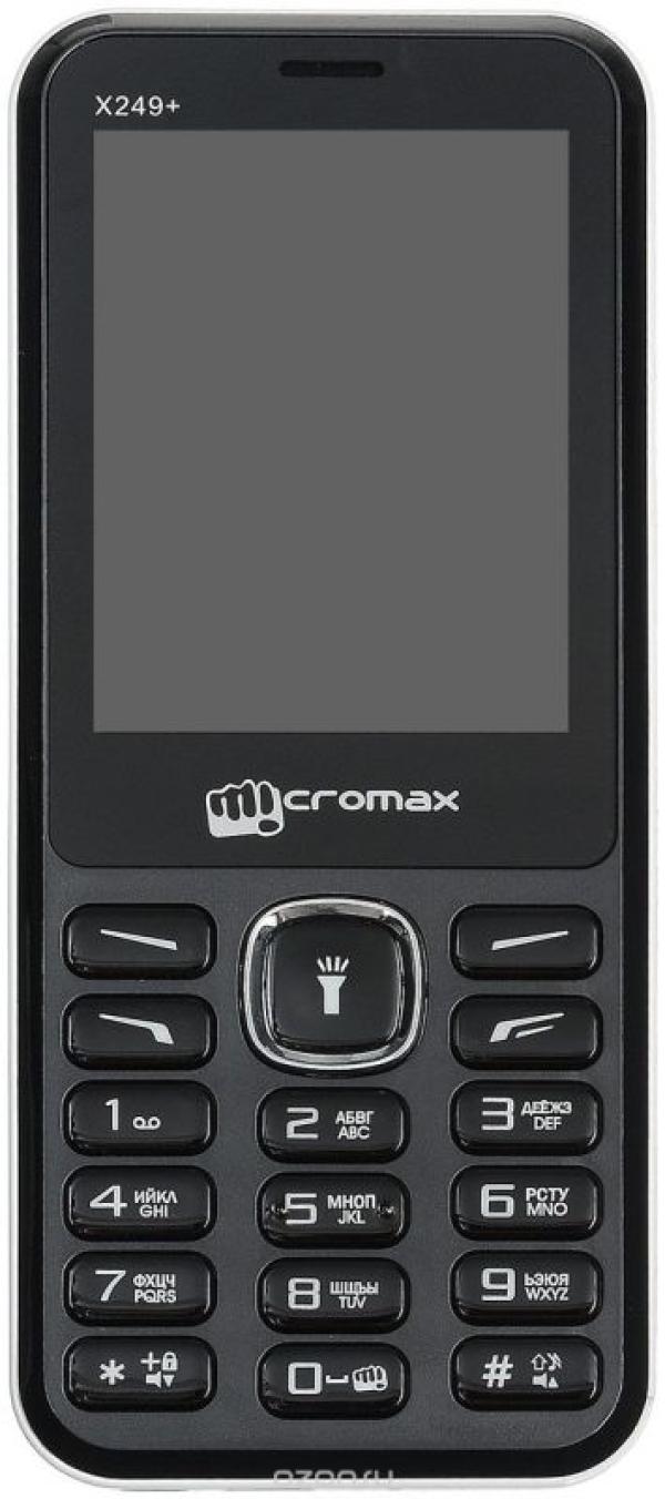 Мобильный телефон 2*SIM Micromax X249+, GSM900/1800, 2.4" 320*240, камера 0.3Мпикс, SD-micro, BT, запись видео, диктофон, WAP, MP3 плеер, FM радио, 49.5*119*12.3мм 80г, черный