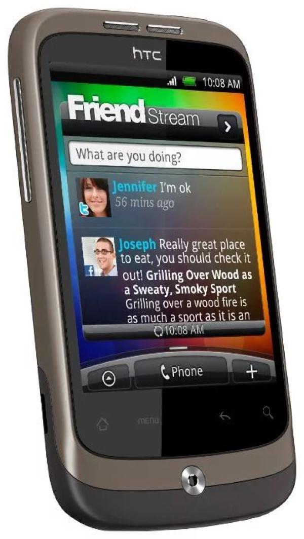 Смартфон HTC Wildfire A3333, 528МГц, 3.2" 240*320, SD-micro, GSM/3G, BT, WiFi, G-sensor, радио, камера 5Мпикс, Android 2.1, 60*107*12мм 118г, 480/8.1ч, черный-коричневый