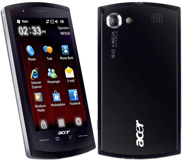 Смартфон Acer neoTouch S200 (F1), Qualcomm 1ГГц, RAM 256M, ROM 512M, сенс. 3.8" 800*480, SD-micro/SDHC, GSM/GPRS/EDGE, BT/WiFi, USB, 5Мпикс, Wind.Mobile 6.5 Pro, 63*119*12мм 130г, 400/5ч