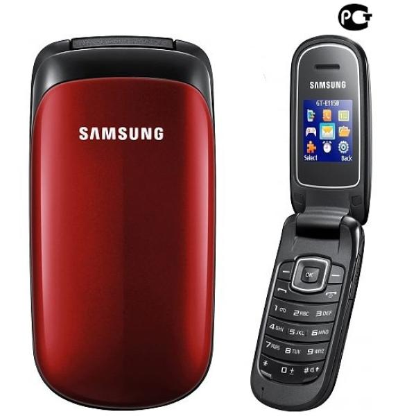 Мобильный телефон Samsung GT-E1150, GSM900/1800, раскладной, 1.4" 128*128, 1M, 44*88*20мм 72.5г, красный