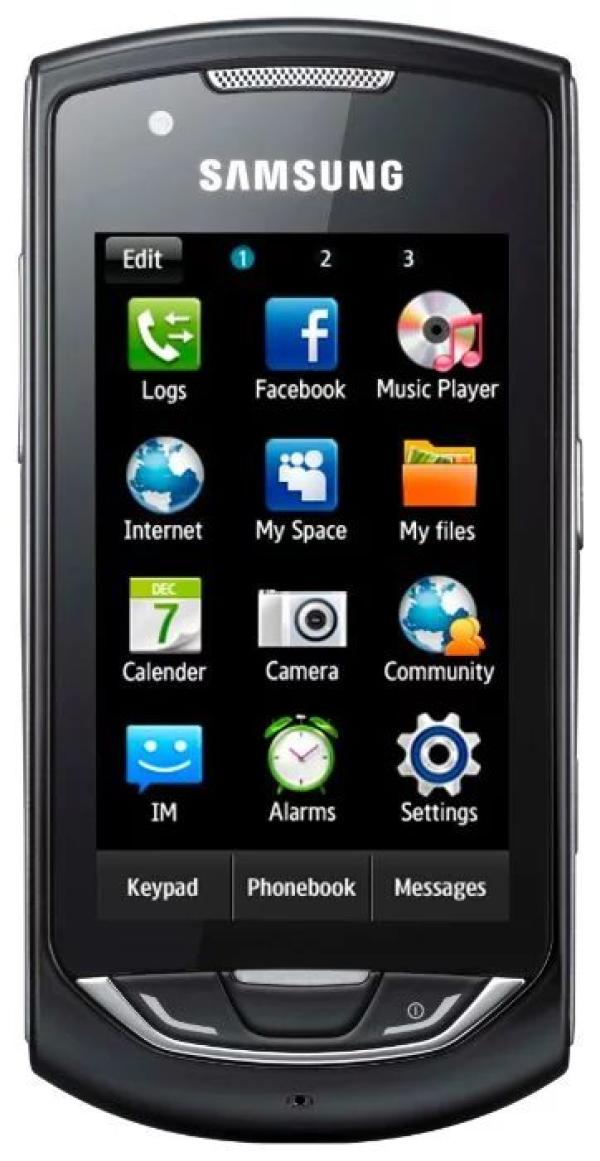 Мобильный телефон Samsung Monte GT-S5620, GSM850/900/1800/1900/GPRS/EDGE/3G/GPS, 3" 240*400 сенсорный, камера 3.2Мпикс, 200M, SD-micro, USB2.0, WiFi, BT, WAP, MP3 плеер, 54*109*12мм 92г, черный