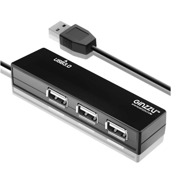 Разветвитель USB2.0  4*AF Ginzzu GR-334UB, пассивный, 1*USB3.0, пластик, черный