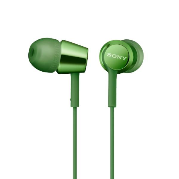 Наушники с микрофоном проводные вставные Sony EX155AP, 5..24000Гц, кабель 1.2м, MiniJack, позолоченные контакты, динамические, зеленый