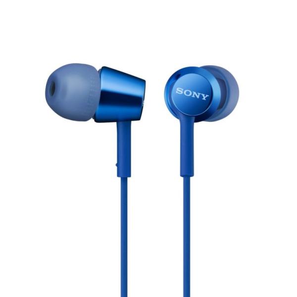 Наушники с микрофоном проводные вставные Sony EX155AP, 5..24000Гц, кабель 1.2м, MiniJack, позолоченные контакты, динамические, синий
