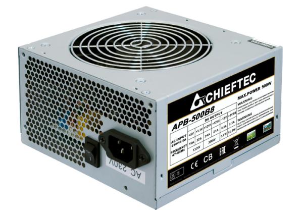БП для корпуса ATX Chieftec APB-500B8, 500Вт, 20+4pin, 4pin(CPU)/ 1*8pin(PCI-E)/ 2*4pin(molex)/FD/3*SATA, 120*120мм, Active PFC