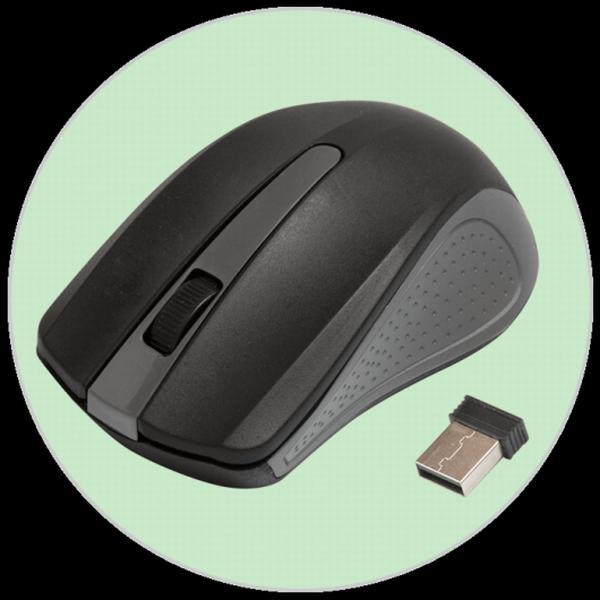 Мышь беспроводная оптическая Ritmix RMW-555, USB, 3 кнопки, колесо, FM 10м, 1000dpi, 2*AAA, черный-серый
