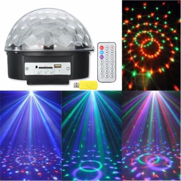 LED эффект Magic Ball Light RZ-026/M6/YX-024-M4/NG-318, 6RGB*3W, белый/зеленый/красный/оранжевый/синий/фиолетовый, 25Вт, mp3 плеер, USB/SD, звуковая активация/стробоскоп, флэш-накопитель, ПДУ