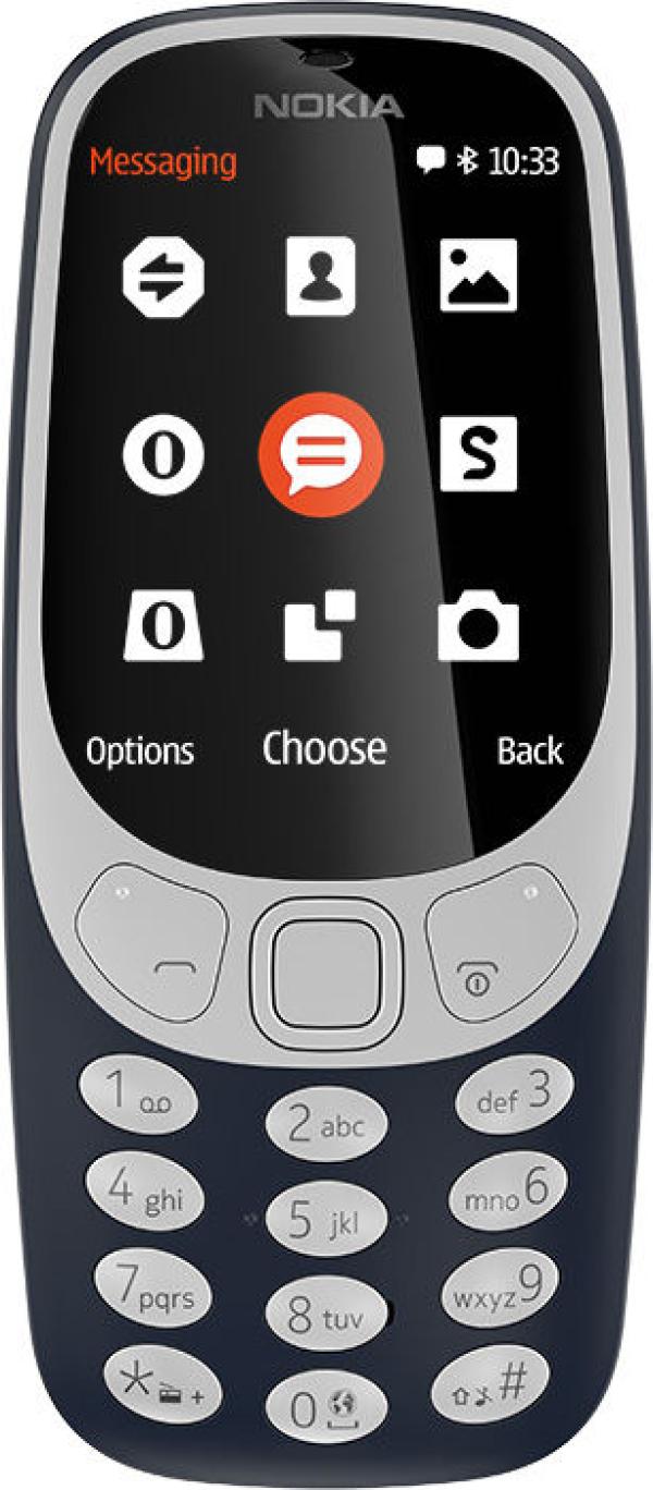 Мобильный телефон 2*SIM Nokia 3310 (2017), GSM900/1800, 2.4" 320*240, 2Мпикс, SD-micro, BT, MP3 плеер, FM радио, 51*115.6*12.8мм 79г, синий