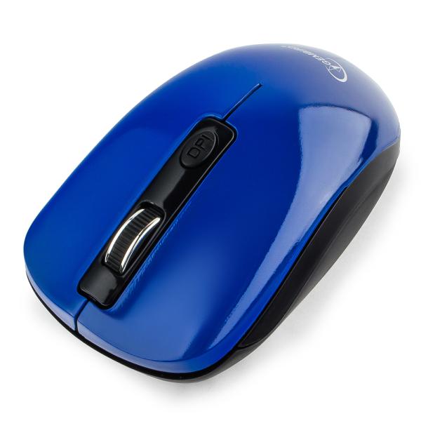 Мышь беспроводная оптическая Gembird MUSW-400-B, USB, 4 кнопки, колесо, FM 10м, 1600/1200/800dpi, 2*AAА, бесшумная, для ноутбука, синий