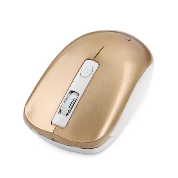 Мышь беспроводная оптическая Gembird MUSW-400-G, USB, 4 кнопки, колесо, FM 10м, 1600/1200/1000dpi, 2*AAА, бесшумная, для ноутбука, золотистый